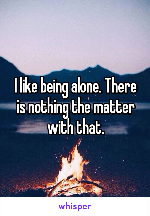 I like being alone. There is nothing the matter with that.