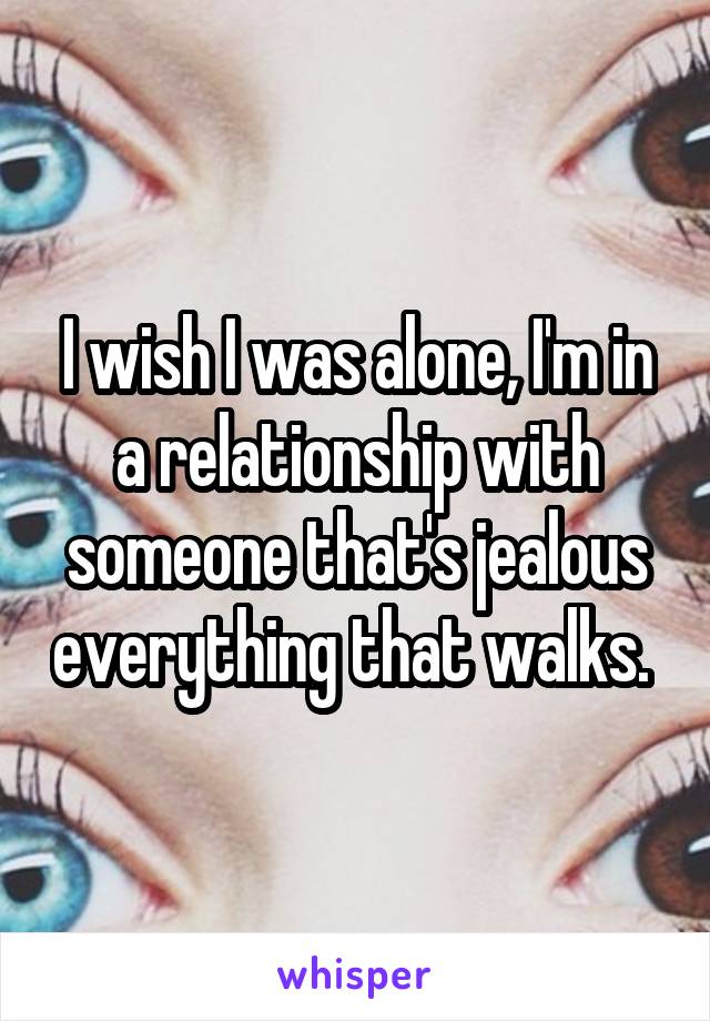 I wish I was alone, I'm in a relationship with someone that's jealous everything that walks. 