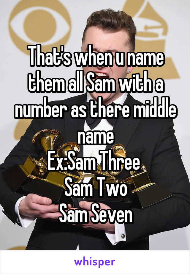 That's when u name them all Sam with a number as there middle name
Ex:Sam Three 
Sam Two
Sam Seven