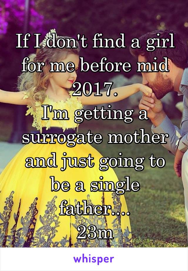 If I don't find a girl for me before mid 2017.
I'm getting a surrogate mother and just going to be a single father....
23m