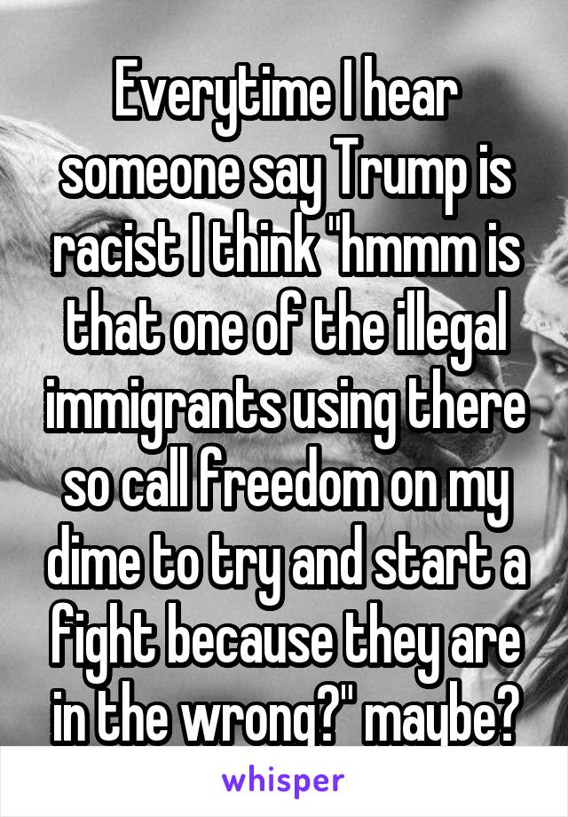 Everytime I hear someone say Trump is racist I think "hmmm is that one of the illegal immigrants using there so call freedom on my dime to try and start a fight because they are in the wrong?" maybe?