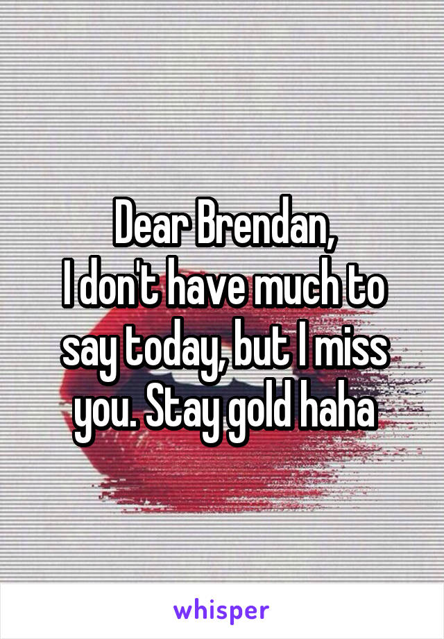 Dear Brendan,
I don't have much to say today, but I miss you. Stay gold haha