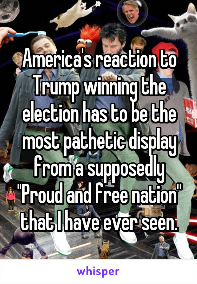 America's reaction to Trump winning the election has to be the most pathetic display from a supposedly "Proud and free nation" that I have ever seen.
