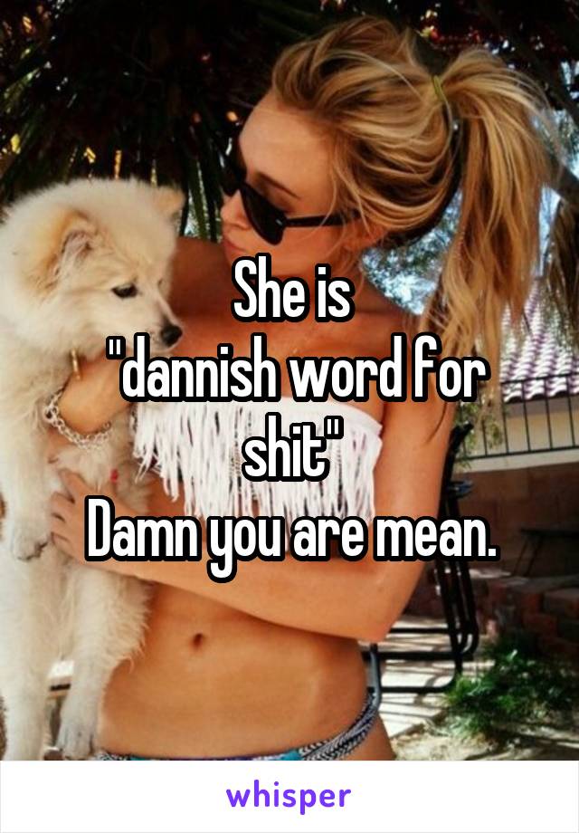 She is
 "dannish word for shit"
Damn you are mean.