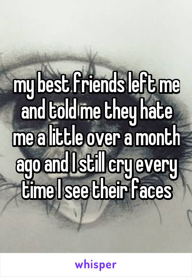 my best friends left me and told me they hate me a little over a month ago and I still cry every time I see their faces