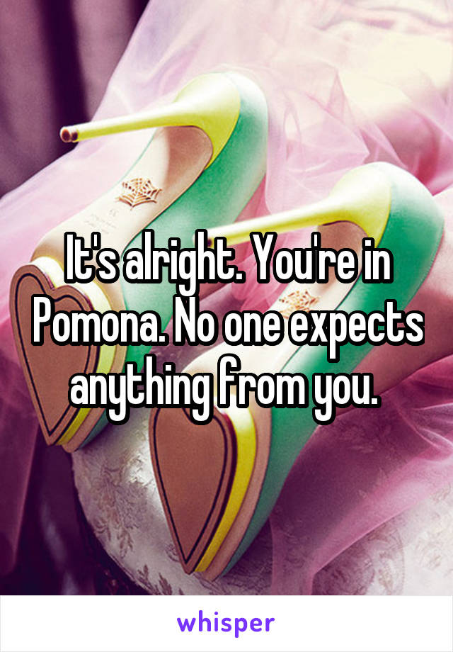 It's alright. You're in Pomona. No one expects anything from you. 