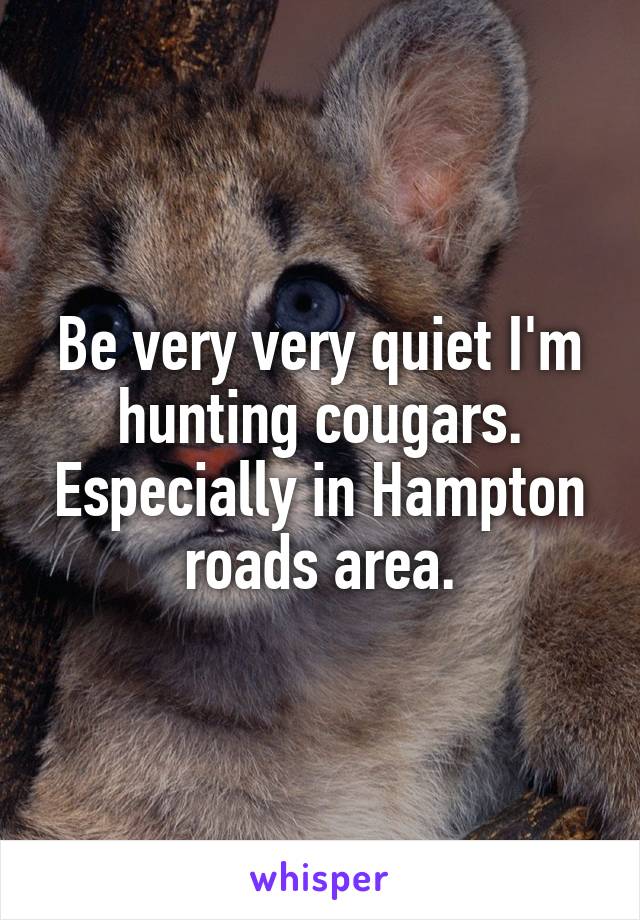 Be very very quiet I'm hunting cougars. Especially in Hampton roads area.