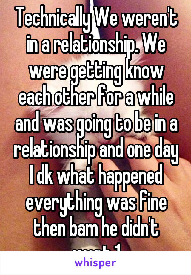 Technically We weren't in a relationship. We were getting know each other for a while and was going to be in a relationship and one day I dk what happened everything was fine then bam he didn't want 1