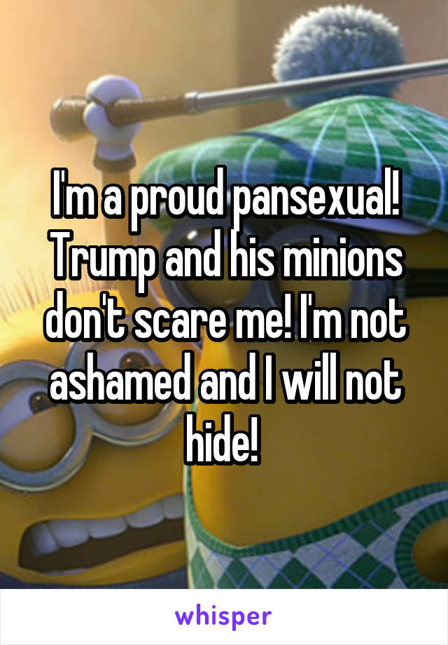 I'm a proud pansexual! Trump and his minions don't scare me! I'm not ashamed and I will not hide! 