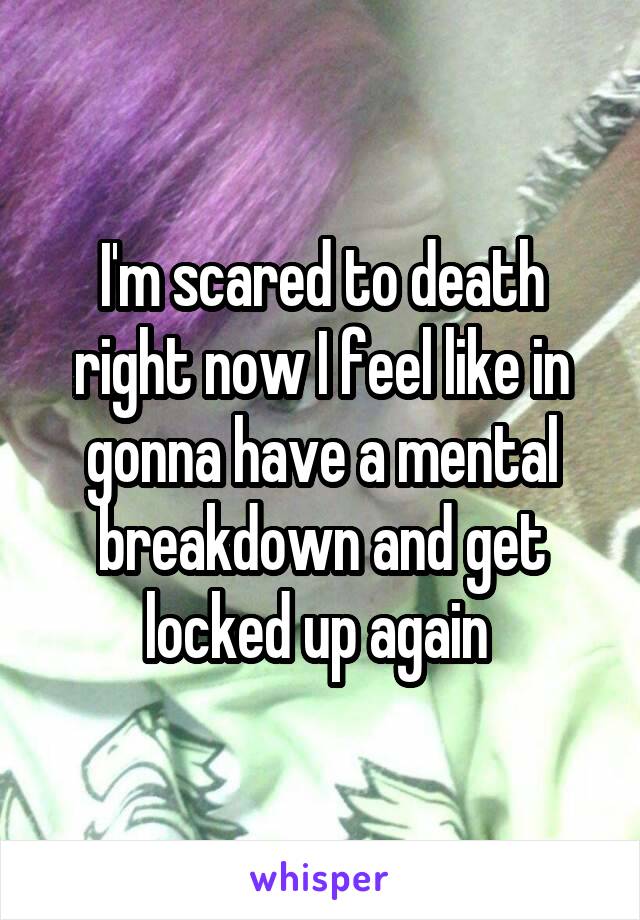 I'm scared to death right now I feel like in gonna have a mental breakdown and get locked up again 
