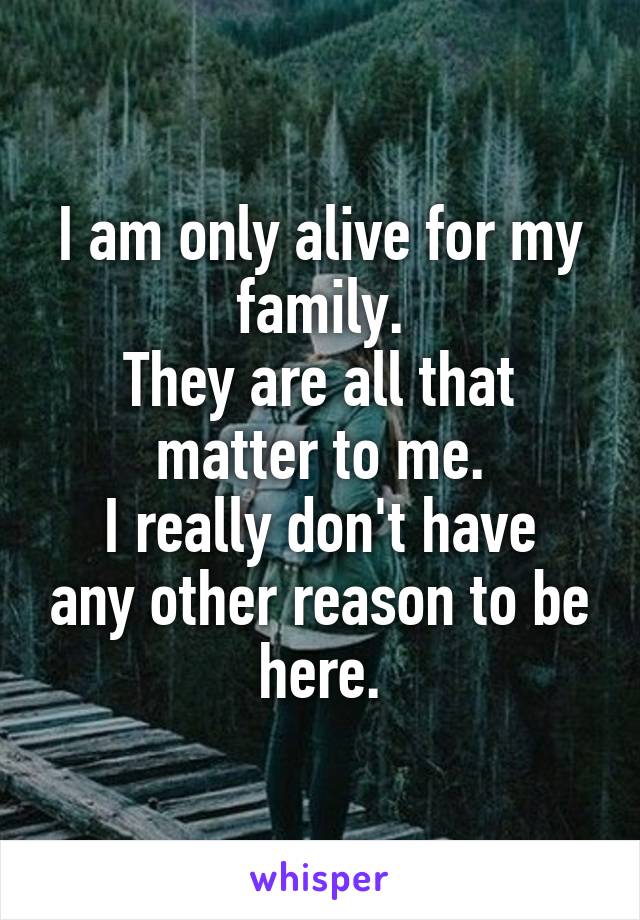 I am only alive for my family.
They are all that matter to me.
I really don't have any other reason to be here.