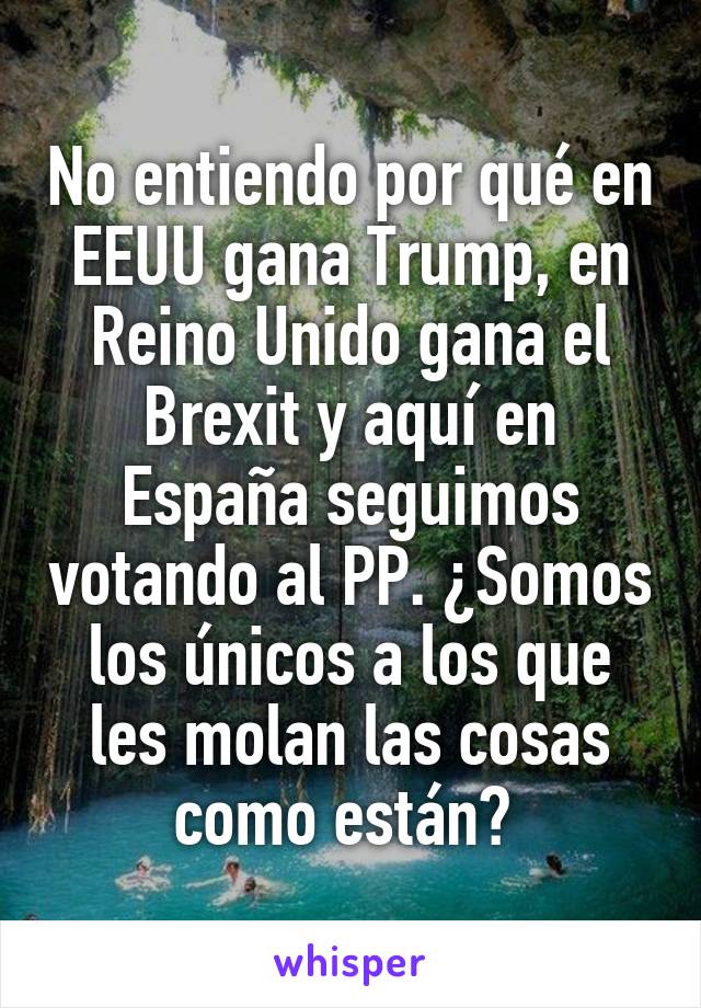 No entiendo por qué en EEUU gana Trump, en Reino Unido gana el Brexit y aquí en España seguimos votando al PP. ¿Somos los únicos a los que les molan las cosas como están? 