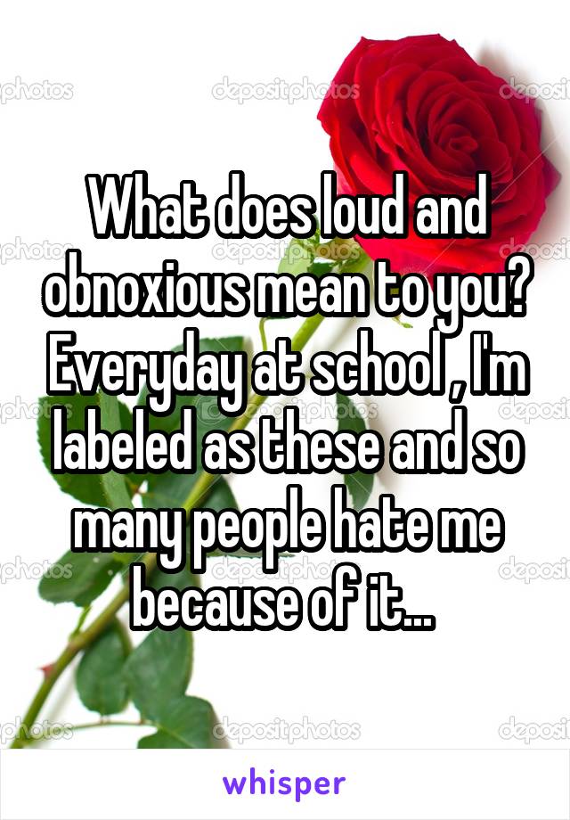 What does loud and obnoxious mean to you? Everyday at school , I'm labeled as these and so many people hate me because of it... 