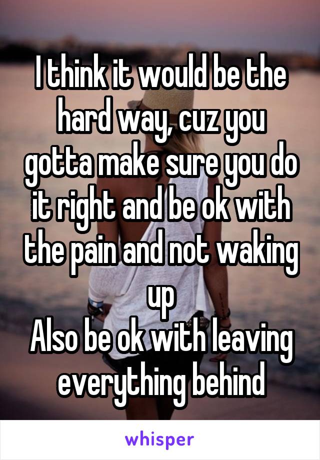 I think it would be the hard way, cuz you gotta make sure you do it right and be ok with the pain and not waking up
Also be ok with leaving everything behind