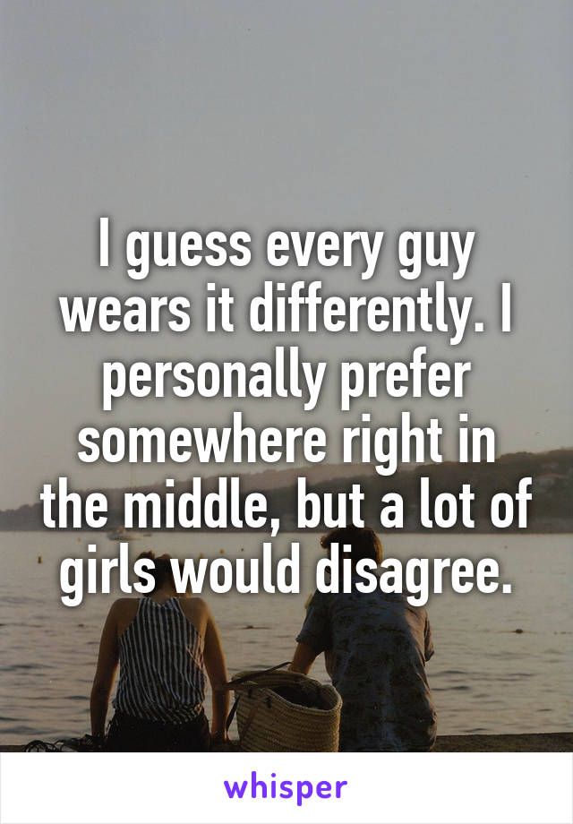 I guess every guy wears it differently. I personally prefer somewhere right in the middle, but a lot of girls would disagree.