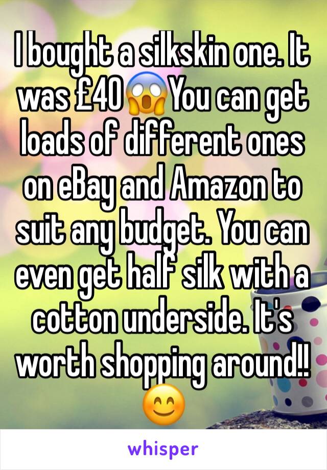 I bought a silkskin one. It was £40😱You can get loads of different ones on eBay and Amazon to suit any budget. You can even get half silk with a cotton underside. It's worth shopping around!! 😊