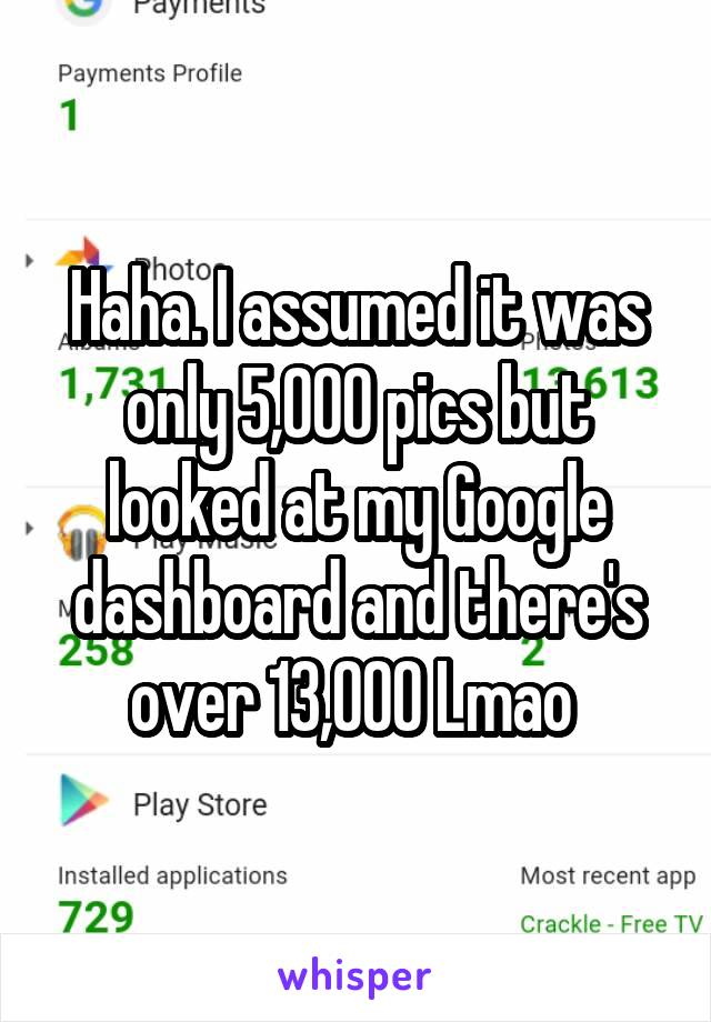 Haha. I assumed it was only 5,000 pics but looked at my Google dashboard and there's over 13,000 Lmao 