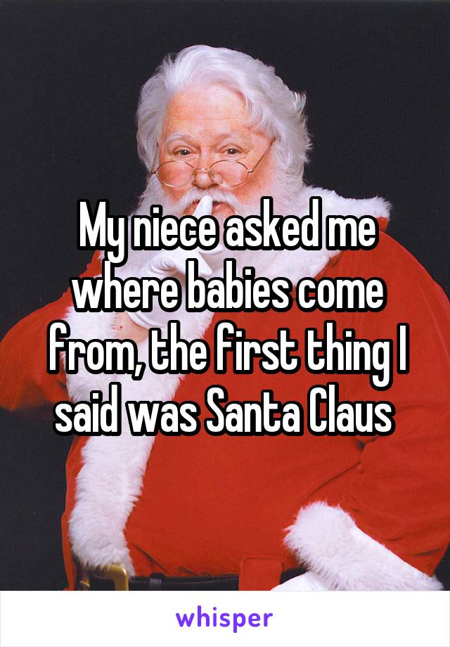 My niece asked me where babies come from, the first thing I said was Santa Claus 