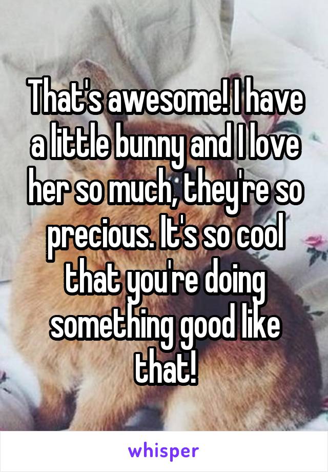 That's awesome! I have a little bunny and I love her so much, they're so precious. It's so cool that you're doing something good like that!