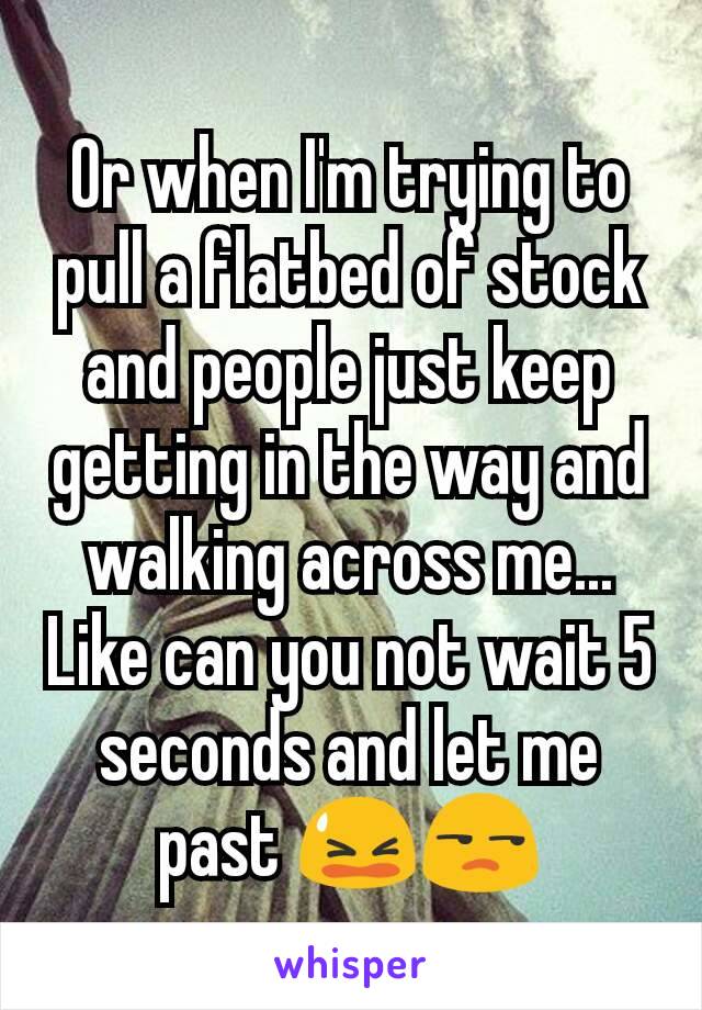 Or when I'm trying to pull a flatbed of stock and people just keep getting in the way and walking across me... Like can you not wait 5 seconds and let me past 😫😒