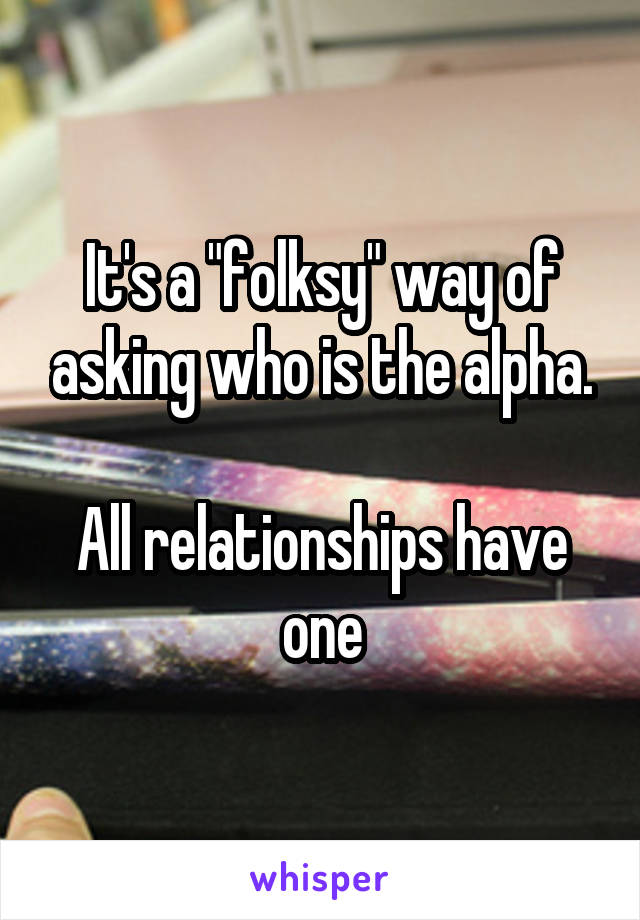 It's a "folksy" way of asking who is the alpha.

All relationships have one