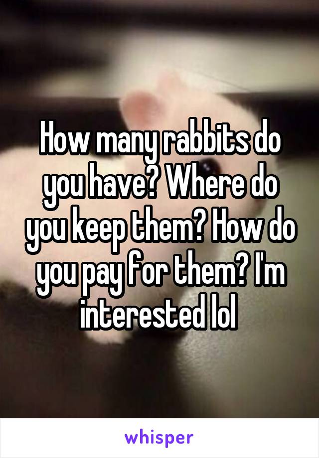 How many rabbits do you have? Where do you keep them? How do you pay for them? I'm interested lol 