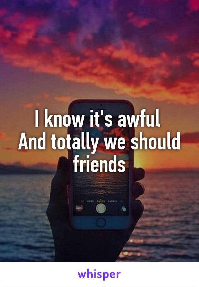 I know it's awful 
And totally we should friends