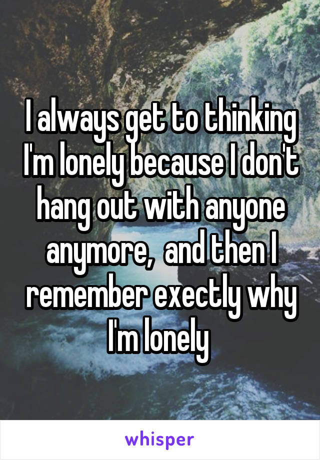 I always get to thinking I'm lonely because I don't hang out with anyone anymore,  and then I remember exectly why I'm lonely 