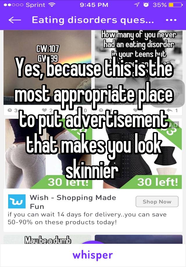 Yes, because this is the most appropriate place to put advertisement that makes you look skinnier 
