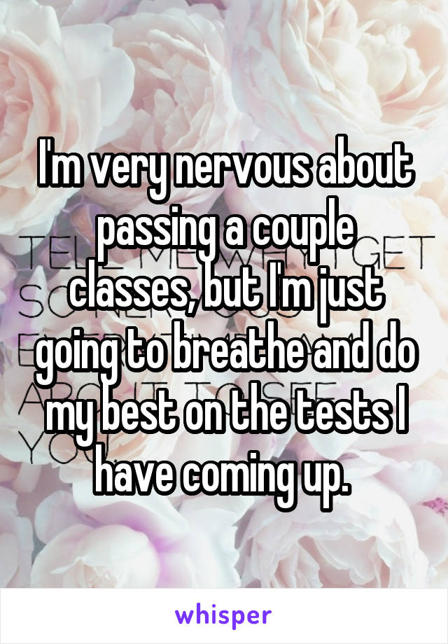 I'm very nervous about passing a couple classes, but I'm just going to breathe and do my best on the tests I have coming up. 