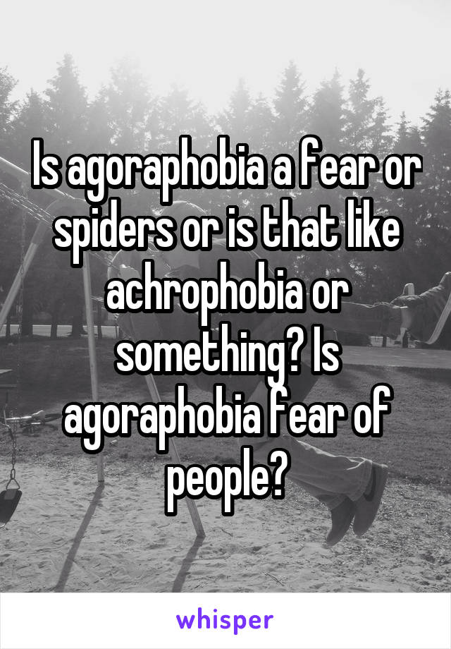 Is agoraphobia a fear or spiders or is that like achrophobia or something? Is agoraphobia fear of people?