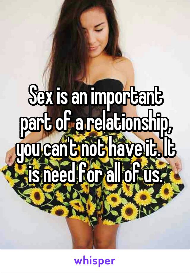 Sex is an important part of a relationship, you can't not have it. It is need for all of us.