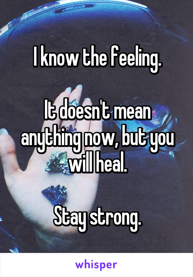 I know the feeling.

It doesn't mean anything now, but you will heal.

Stay strong.