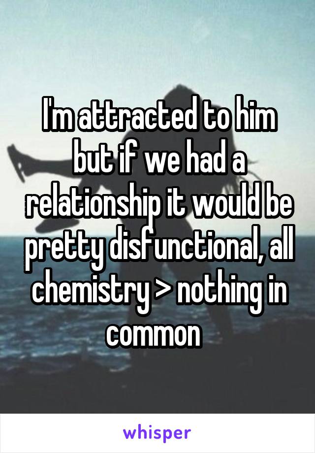 I'm attracted to him but if we had a relationship it would be pretty disfunctional, all chemistry > nothing in common  