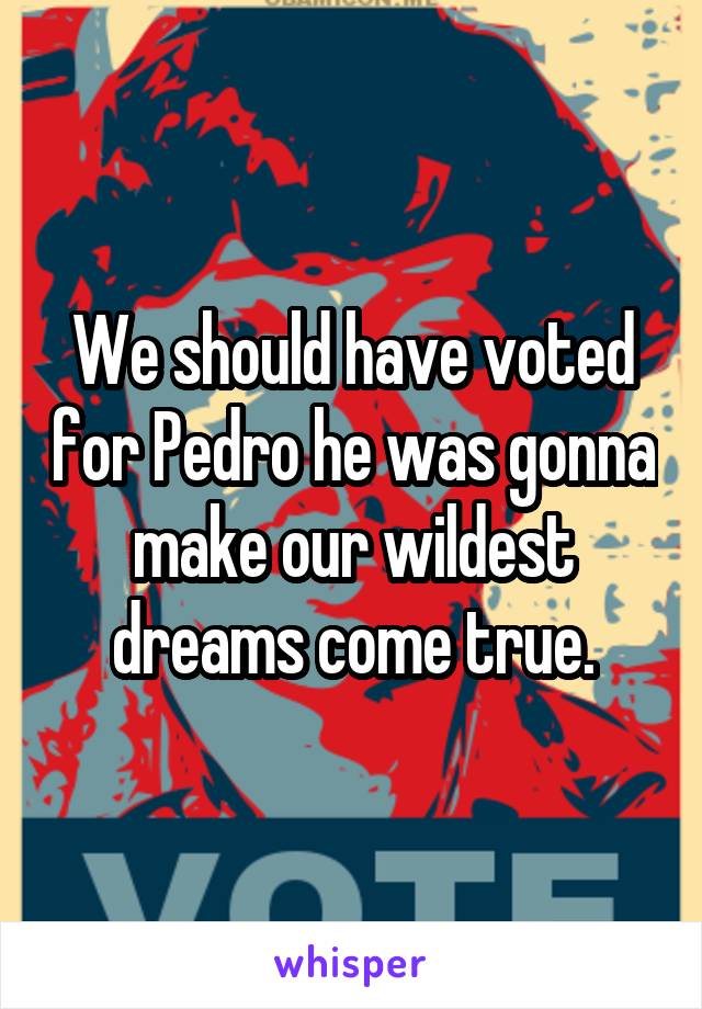 We should have voted for Pedro he was gonna make our wildest dreams come true.