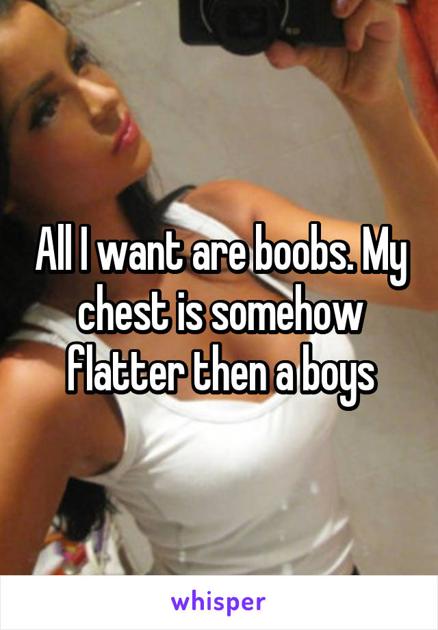 All I want are boobs. My chest is somehow flatter then a boys