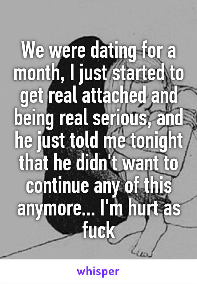 We were dating for a month, I just started to get real attached and being real serious, and he just told me tonight that he didn't want to continue any of this anymore... I'm hurt as fuck