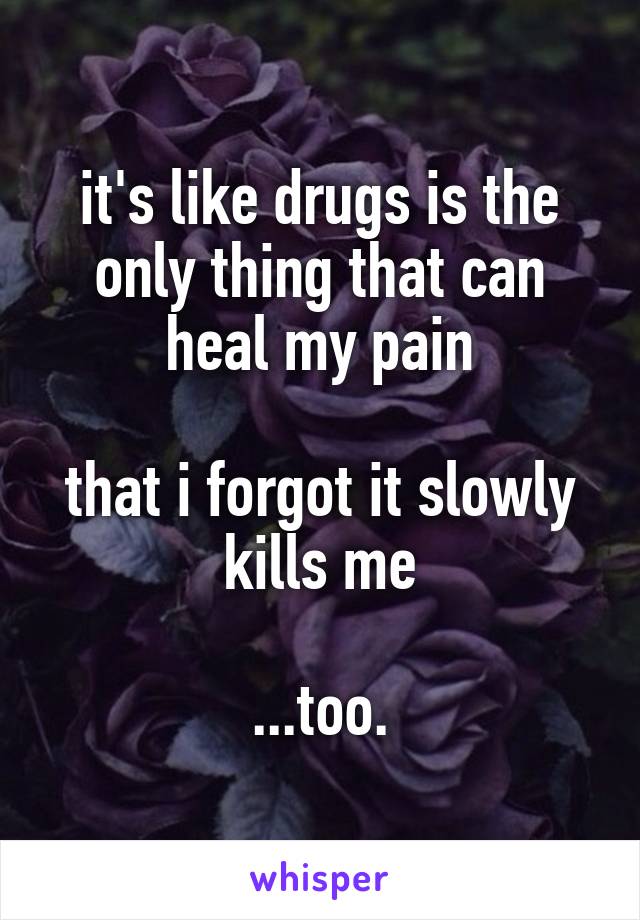 it's like drugs is the only thing that can heal my pain

that i forgot it slowly kills me

...too.