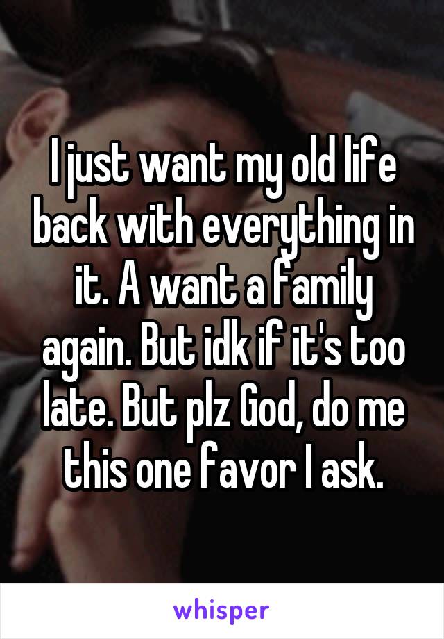 I just want my old life back with everything in it. A want a family again. But idk if it's too late. But plz God, do me this one favor I ask.