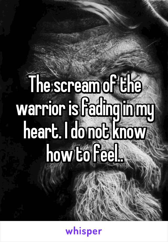 The scream of the warrior is fading in my heart. I do not know how to feel..