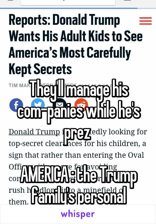 



They'll manage his com-panies while he's prez 

AMERICA : the Trump family's personal treasure chest 