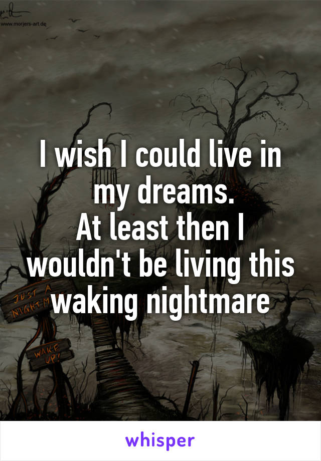 I wish I could live in
 my dreams.
At least then I wouldn't be living this waking nightmare