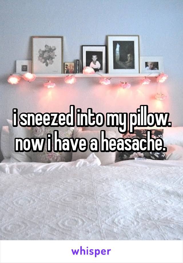 i sneezed into my pillow. now i have a heasache. 