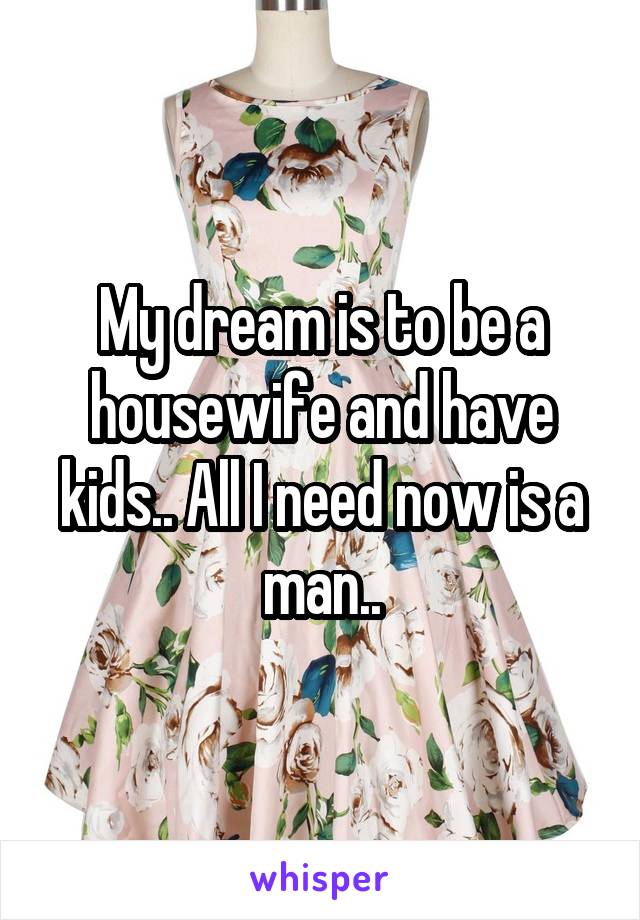 My dream is to be a housewife and have kids.. All I need now is a man..