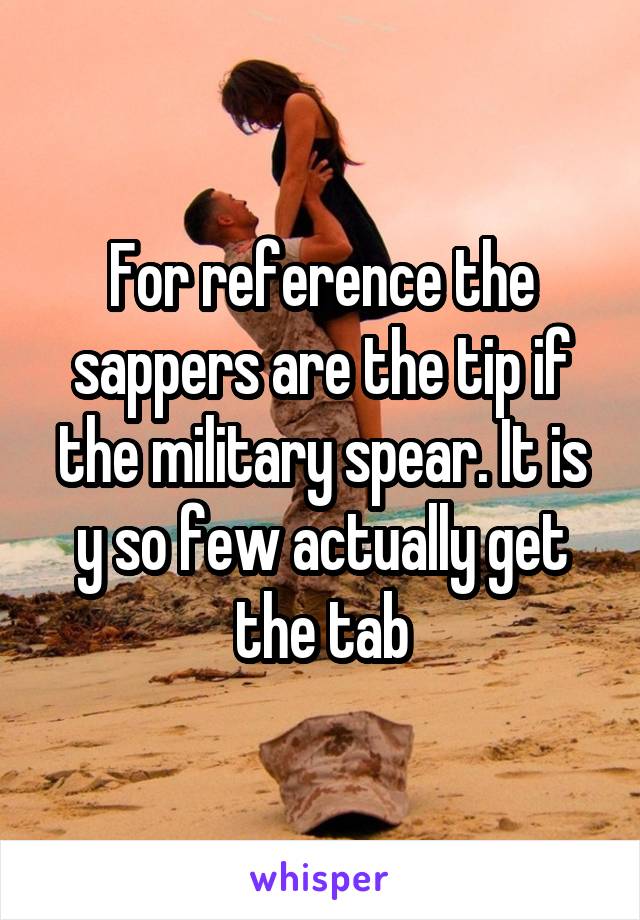 For reference the sappers are the tip if the military spear. It is y so few actually get the tab