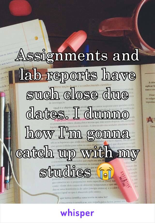 Assignments and lab reports have such close due dates. I dunno how I'm gonna catch up with my studies 😭