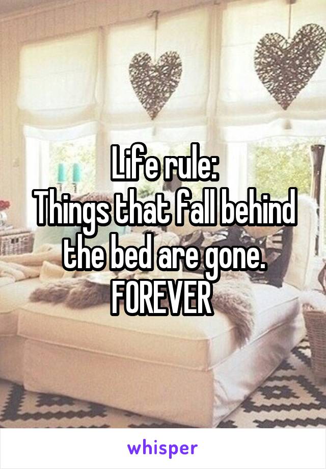 Life rule:
Things that fall behind the bed are gone. FOREVER 