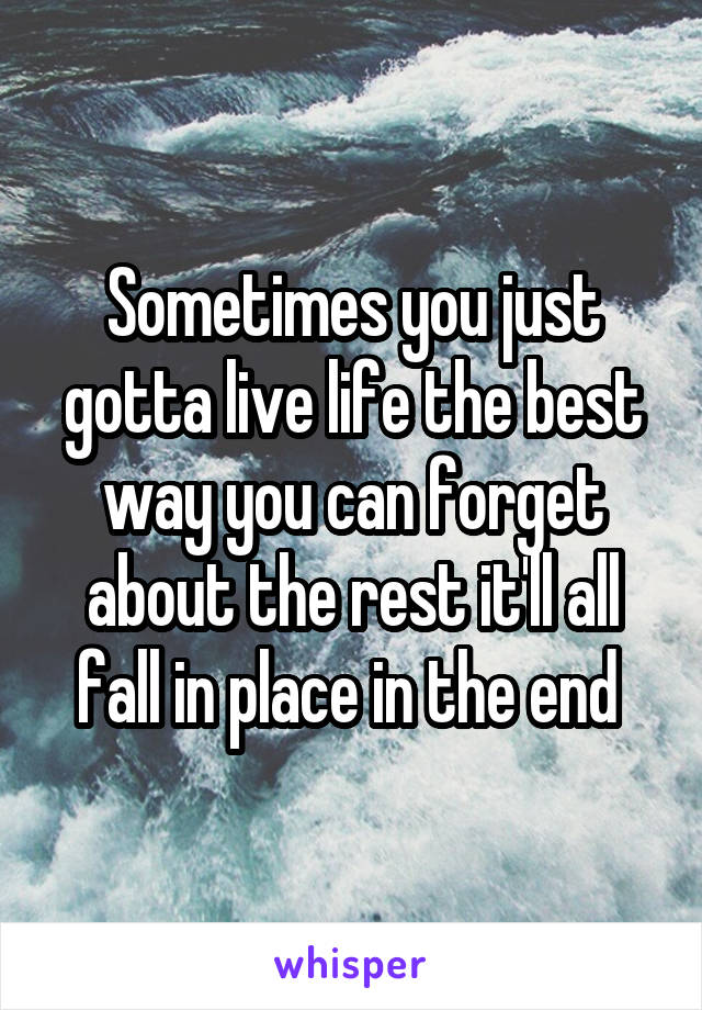 Sometimes you just gotta live life the best way you can forget about the rest it'll all fall in place in the end 