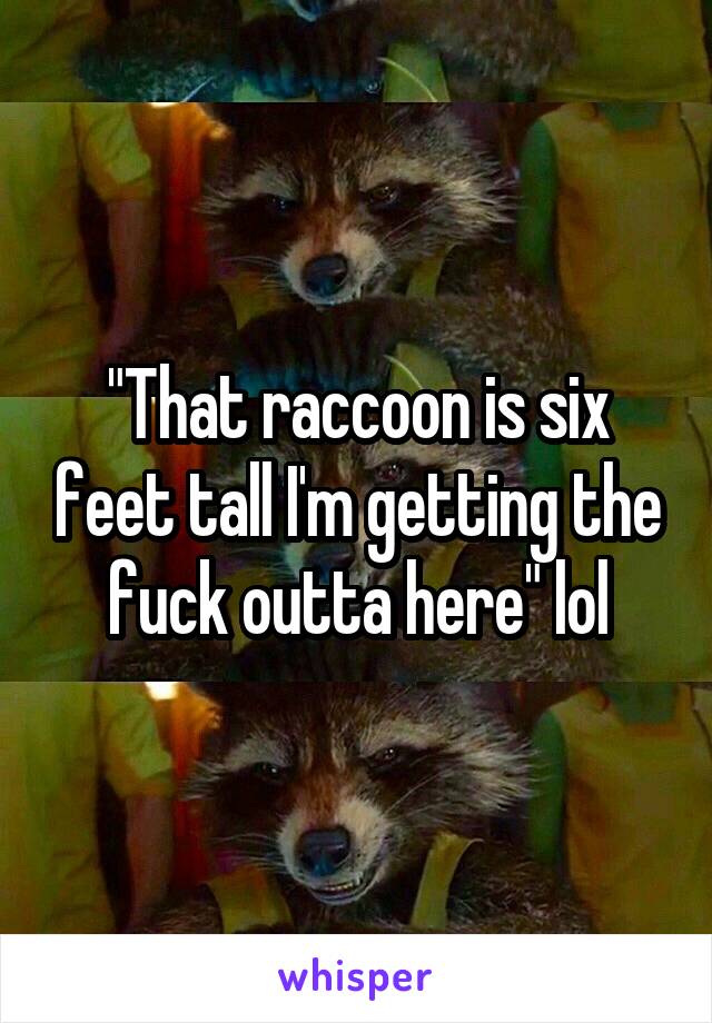 "That raccoon is six feet tall I'm getting the fuck outta here" lol