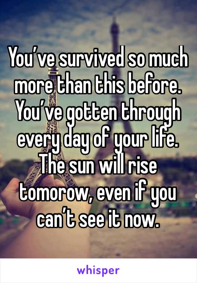 You’ve survived so much more than this before. You’ve gotten through every day of your life. The sun will rise tomorow, even if you can’t see it now.